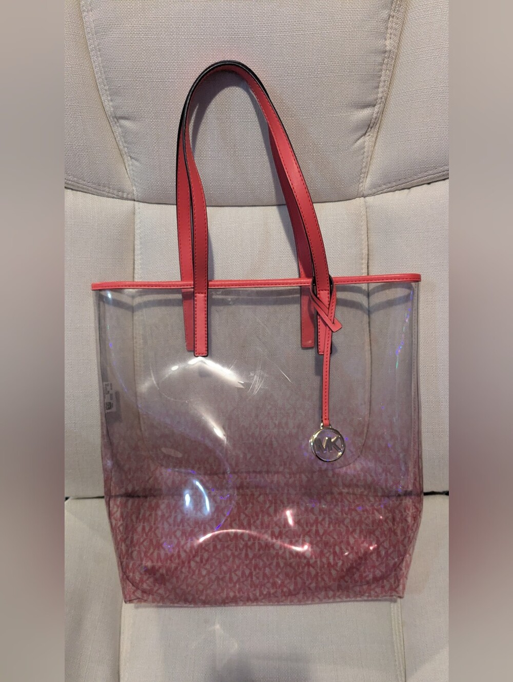 Michael Kors Pink Clear Tote with Gold MK Charm